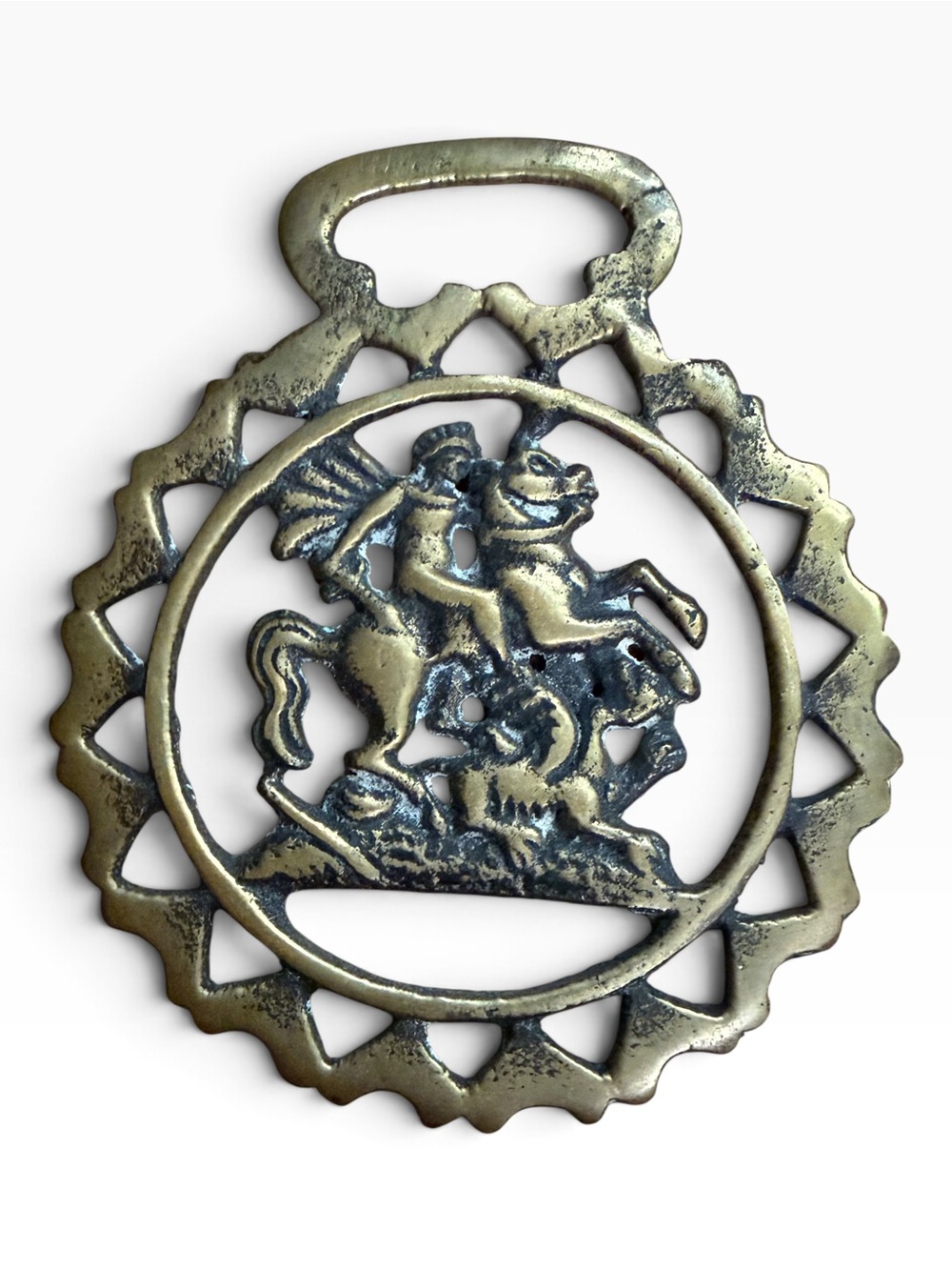 Vintage Heavy Cast Brass Horse Medallion • St. George & Dragon Motif